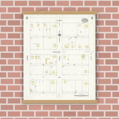Old map wall art mockup — magnetic wood frame on brick wall — Sanborn Fire Insurance Map from Tahoka, Lynn County, Texas (1925), Sheet #0003