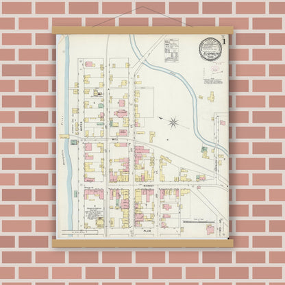 Old map wall art mockup — magnetic wood frame on brick wall — Sanborn Fire Insurance Map from Elizabeth, Allegheny County, Pennsylvania (1895) - Complete Map Set