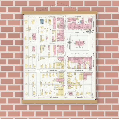 Old map wall art mockup — magnetic wood frame on brick wall — Sanborn Fire Insurance Map from Macomb, Mcdonough County, Illinois (1910), Sheet #0005