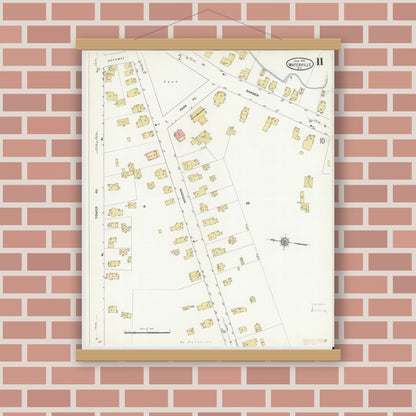 Old map wall art mockup — magnetic wood frame on brick wall — Sanborn Fire Insurance Map from Waterville, Oneida County, New York (1912), Sheet #0011