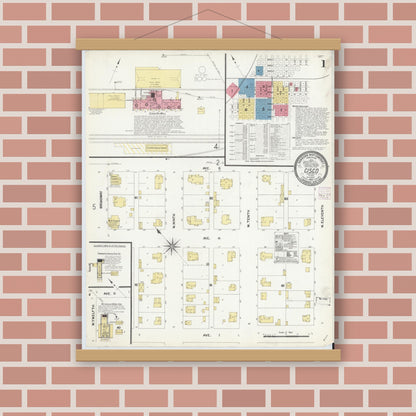 Old map wall art mockup — magnetic wood frame on brick wall — Sanborn Fire Insurance Map from Cisco, Eastland County, Texas (1907) - Complete Map Set