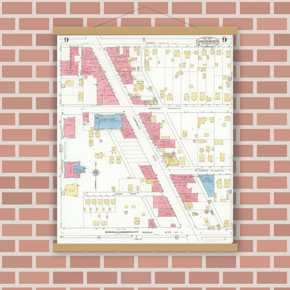 Old map wall art mockup — magnetic wood frame on brick wall — Sanborn Fire Insurance Map from Lankershim, Los Angeles County, California (1927), Sheet #0009