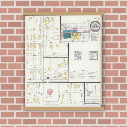 Old map wall art mockup — magnetic wood frame on brick wall — Sanborn Fire Insurance Map from McComb, Hancock County, Ohio (1924) - Complete Map Set
