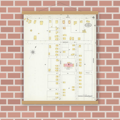 Old map wall art mockup — magnetic wood frame on brick wall — Sanborn Fire Insurance Map from Ridgway, Elk County, Pennsylvania (1904), Sheet #0006