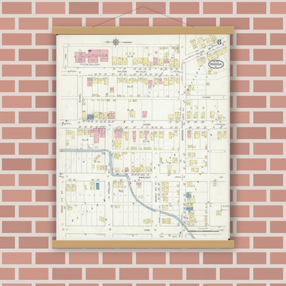 Old map wall art mockup — magnetic wood frame on brick wall — Sanborn Fire Insurance Map from Hannibal, Marion County, Missouri (1913), Sheet #0008