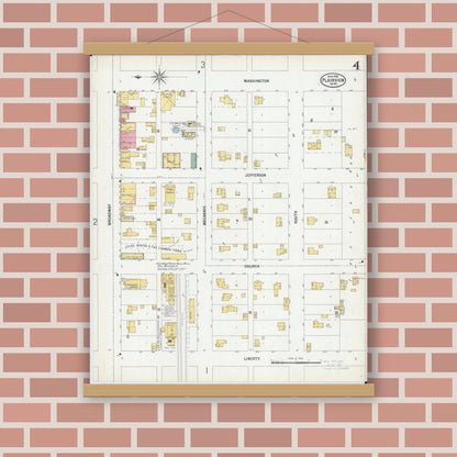 Old map wall art mockup — magnetic wood frame on brick wall — Sanborn Fire Insurance Map from Plainview, Wabasha County, Minnesota (1900), Sheet #0004