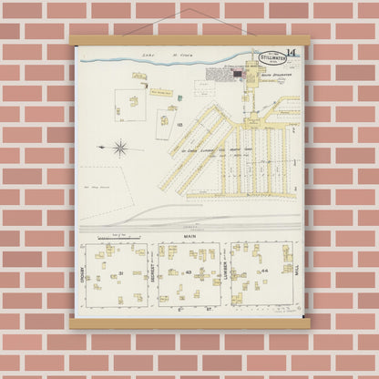 Old map wall art mockup — magnetic wood frame on brick wall — Sanborn Fire Insurance Map from Stillwater, Washington County, Minnesota (1888), Sheet #0014