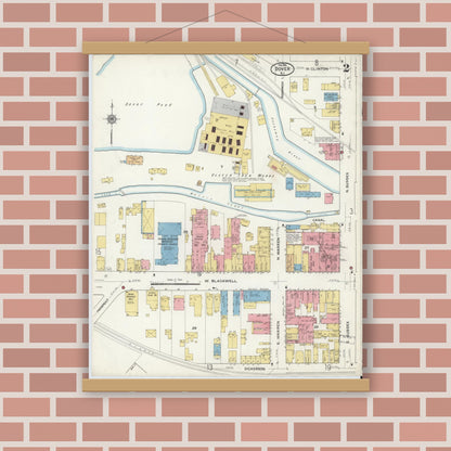 Old map wall art mockup — magnetic wood frame on brick wall — Sanborn Fire Insurance Map from Dover, Morris County, New Jersey (1916) - Complete Map Set