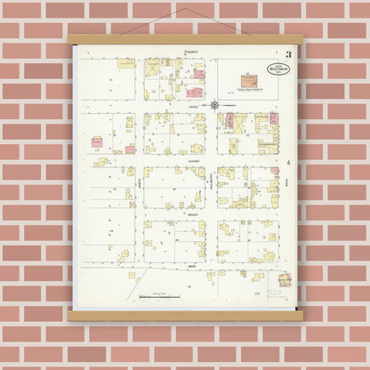 Old map wall art mockup — magnetic wood frame on brick wall — Sanborn Fire Insurance Map from West Union, Adams County, Ohio (1912), Sheet #0003