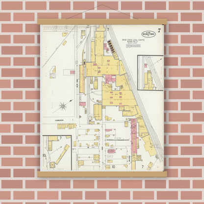 Old map wall art mockup — magnetic wood frame on brick wall — Sanborn Fire Insurance Map from Middletown, Dauphin County, Pennsylvania (1902), Sheet #0007