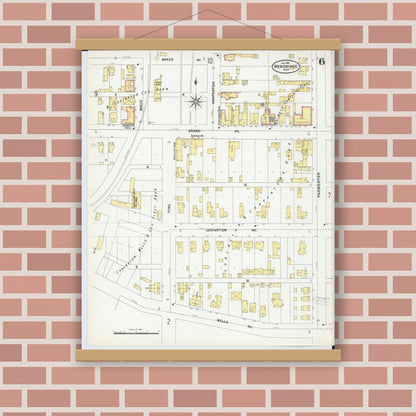Old map wall art mockup — magnetic wood frame on brick wall — Sanborn Fire Insurance Map from Menominee, Menominee County, Michigan (1901), Sheet #0006