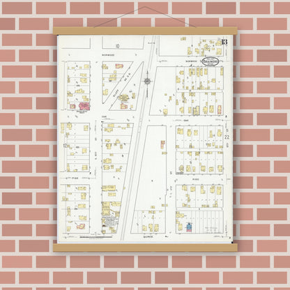 Old map wall art mockup — magnetic wood frame on brick wall — Sanborn Fire Insurance Map from Brainerd, Crow Wing County, Minnesota (1917), Sheet #0013