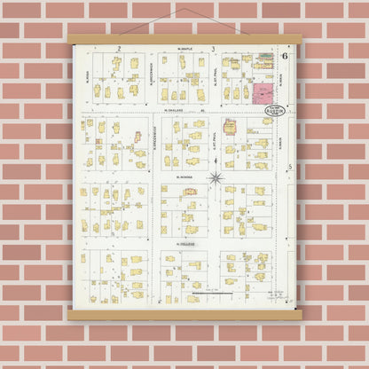 Old map wall art mockup — magnetic wood frame on brick wall — Sanborn Fire Insurance Map from Austin, Mower County, Minnesota (1905), Sheet #0006