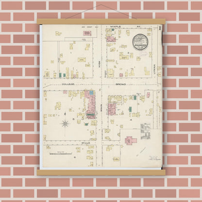 Old map wall art mockup — magnetic wood frame on brick wall — Sanborn Fire Insurance Map from Wadsworth, Medina County, Ohio (1885) - Complete Map Set