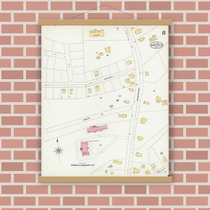 Old map wall art mockup — magnetic wood frame on brick wall — Sanborn Fire Insurance Map from Braintree, Norfolk County, Massachusetts (1906), Sheet #0008