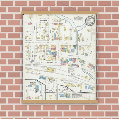 Old map wall art mockup — magnetic wood frame on brick wall — Sanborn Fire Insurance Map from Mazomanie, Dane County, Wisconsin (1899), Sheet #0001