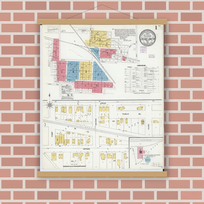 Old map wall art mockup — magnetic wood frame on brick wall — Sanborn Fire Insurance Map from Chicago Junction, Huron County, Ohio (1904) - Complete Map Set