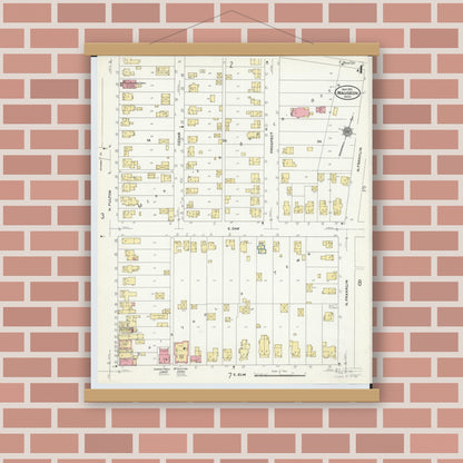 Old map wall art mockup — magnetic wood frame on brick wall — Sanborn Fire Insurance Map from Wauseon, Fulton County, Ohio (1910), Sheet #0004
