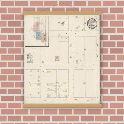 Old map wall art mockup — magnetic wood frame on brick wall — Sanborn Fire Insurance Map from Williams, Colusa County, California (1889) - Complete Map Set