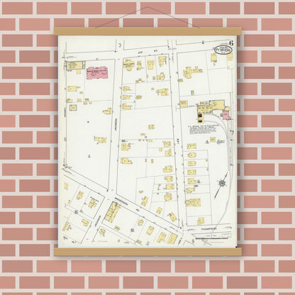 Old map wall art mockup — magnetic wood frame on brick wall — Sanborn Fire Insurance Map from Fort Myers, Lee County, Florida (1917), Sheet #0006