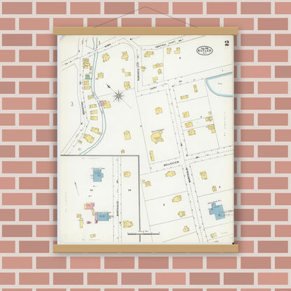 Old map wall art mockup — magnetic wood frame on brick wall — Sanborn Fire Insurance Map from Butler, Morris County, New Jersey (1905), Sheet #0002