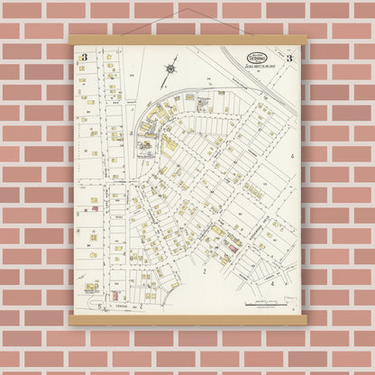 Old map wall art mockup — magnetic wood frame on brick wall — Sanborn Fire Insurance Map from Sebring, Highlands County, Florida (1924), Sheet #0003