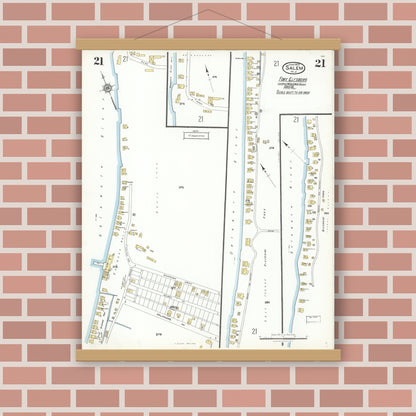 Old map wall art mockup — magnetic wood frame on brick wall — Sanborn Fire Insurance Map from Salem, Salem County, New Jersey (1923), Sheet #0021