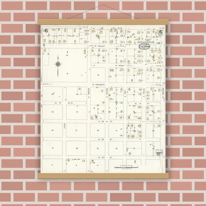 Old map wall art mockup — magnetic wood frame on brick wall — Sanborn Fire Insurance Map from Coleman, Coleman County, Texas (1923), Sheet #0006