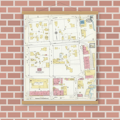 Old map wall art mockup — magnetic wood frame on brick wall — Sanborn Fire Insurance Map from Palatka, Putnam County, Florida (1915), Sheet #0010