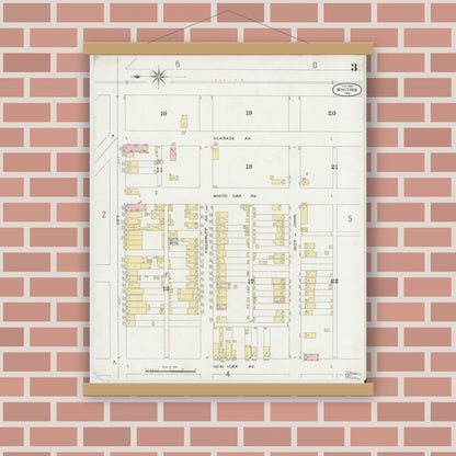 Old map wall art mockup — magnetic wood frame on brick wall — Sanborn Fire Insurance Map from Whiting, Lake County, Indiana (1896), Sheet #0003