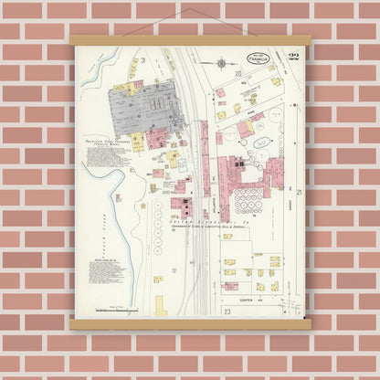 Old map wall art mockup — magnetic wood frame on brick wall — Sanborn Fire Insurance Map from Franklin, Venango County, Pennsylvania (1912), Sheet #0022