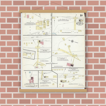 Old map wall art mockup — magnetic wood frame on brick wall — Sanborn Fire Insurance Map from Nelsonville, Athens County, Ohio (1914), Sheet #0010