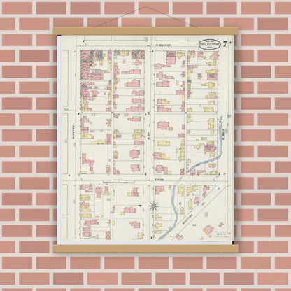Old map wall art mockup — magnetic wood frame on brick wall — Sanborn Fire Insurance Map from Chillicothe, Ross County, Ohio (1895), Sheet #0007