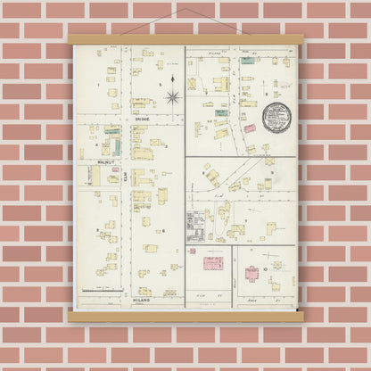 Old map wall art mockup — magnetic wood frame on brick wall — Sanborn Fire Insurance Map from Tionesta, Forest County, Pennsylvania (1891), Sheet #0001