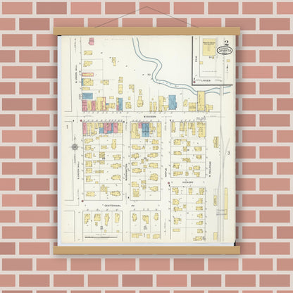 Old map wall art mockup — magnetic wood frame on brick wall — Sanborn Fire Insurance Map from Sparta, Kent County, Michigan (1918), Sheet #0002