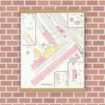Old map wall art mockup — magnetic wood frame on brick wall — Sanborn Fire Insurance Map from Oelwein, Fayette County, Iowa (1906), Sheet #0005