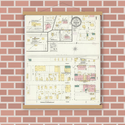 Old map wall art mockup — magnetic wood frame on brick wall — Sanborn Fire Insurance Map from Norborne, Carroll County, Missouri (1909) - Complete Map Set