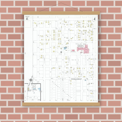 Old map wall art mockup — magnetic wood frame on brick wall — Sanborn Fire Insurance Map from Crane, Crane County, Texas (1951), Sheet #0004