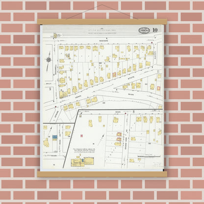 Old map wall art mockup — magnetic wood frame on brick wall — Sanborn Fire Insurance Map from Conneaut, Ashtabula County, Ohio (1919), Sheet #0010