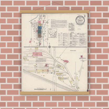 Old map wall art mockup — magnetic wood frame on brick wall — Sanborn Fire Insurance Map from Tomah, Monroe County, Wisconsin (1922) - Complete Map Set