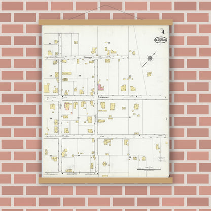 Old map wall art mockup — magnetic wood frame on brick wall — Sanborn Fire Insurance Map from Blacksburg, Montgomery County, Virginia (1921), Sheet #0004