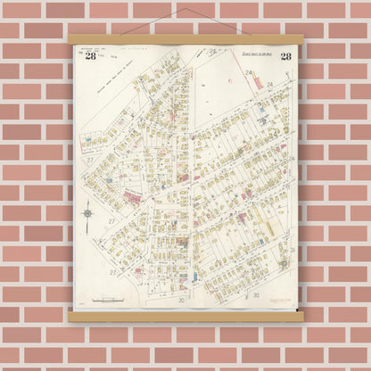 Old map wall art mockup — magnetic wood frame on brick wall — Sanborn Fire Insurance Map from Michigan City, La Porte County, Indiana (1948), Sheet #0028