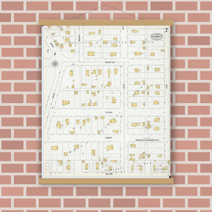 Old map wall art mockup — magnetic wood frame on brick wall — Sanborn Fire Insurance Map from Fairmont, Martin County, Minnesota (1900), Sheet #0007