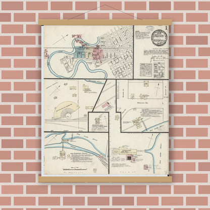 Old map wall art mockup — magnetic wood frame on brick wall — Sanborn Fire Insurance Map from Crookston, Polk County, Minnesota (1884) - Complete Map Set