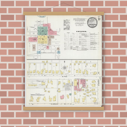 Old map wall art mockup — magnetic wood frame on brick wall — Sanborn Fire Insurance Map from Crawfordsville, Montgomery County, Indiana (1892) - Complete Map Set