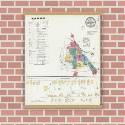 Old map wall art mockup — magnetic wood frame on brick wall — Sanborn Fire Insurance Map from Washington, Warren County, New Jersey (1902), Sheet #0001