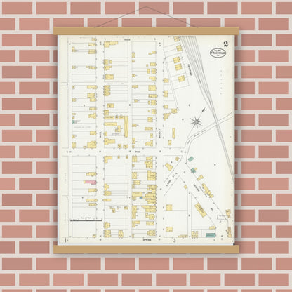 Old map wall art mockup — magnetic wood frame on brick wall — Sanborn Fire Insurance Map from Frackville, Schuylkill County, Pennsylvania (1903), Sheet #0002