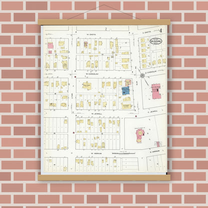 Old map wall art mockup — magnetic wood frame on brick wall — Sanborn Fire Insurance Map from Munising, Alger County, Michigan (1917), Sheet #0004