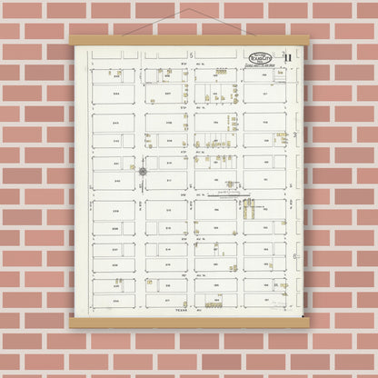 Old map wall art mockup — magnetic wood frame on brick wall — Sanborn Fire Insurance Map from Texas City, Galveston County, Texas (1920), Sheet #0011