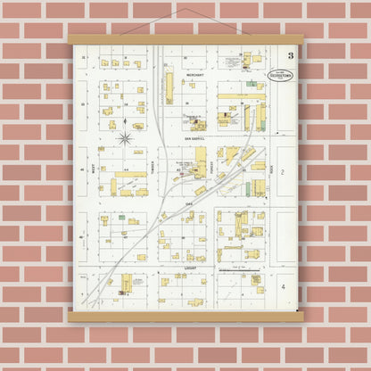 Old map wall art mockup — magnetic wood frame on brick wall — Sanborn Fire Insurance Map from Georgetown, Williamson County, Texas (1900), Sheet #0003